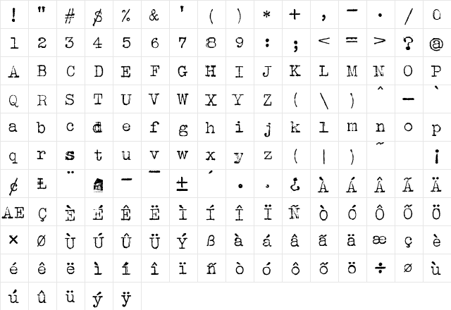 USIS 1949 Regular  glyph index