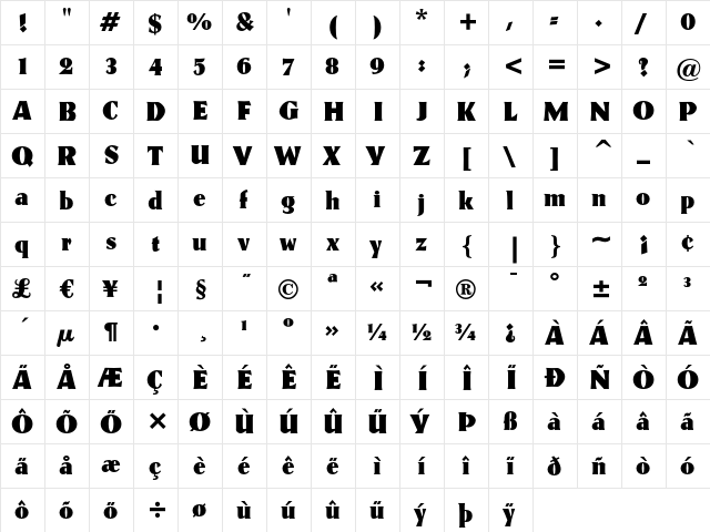 Kuenstler 165 Heavy  glyph index