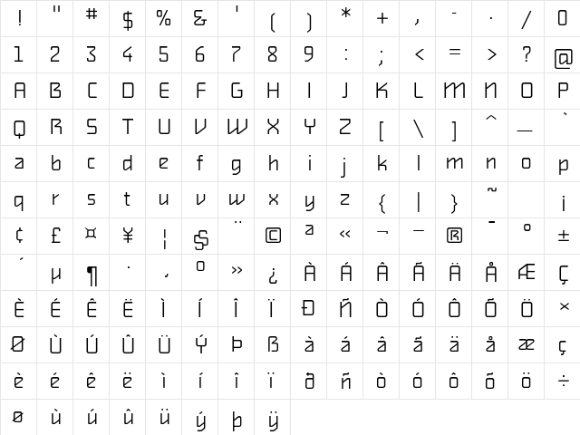 Alphaville Light Regular  glyph index
