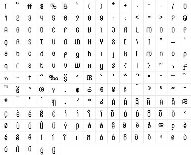Curvature-Rounded Regular  glyph index