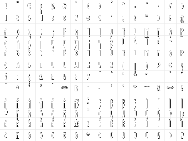 Zirconian 3D Regular  glyph index