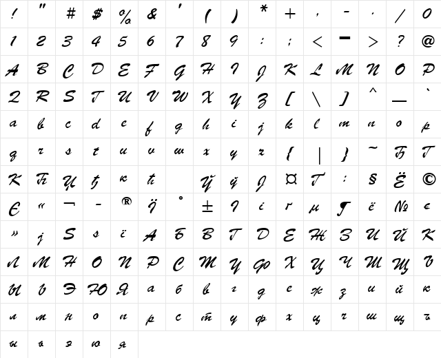 ParsekCTT Regular  glyph index