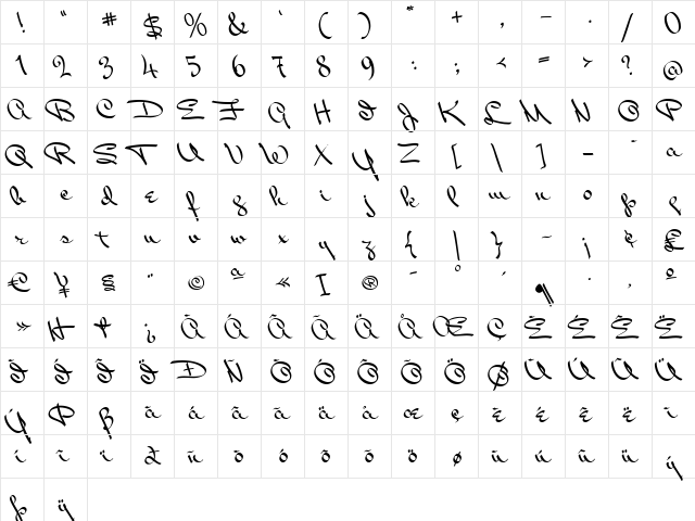 Miss Packgope Regular  glyph index
