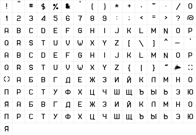 Genx Package Regular  glyph index