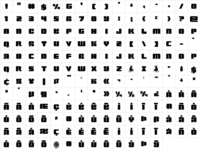 Capricus Straight Condensed Condensed  glyph index