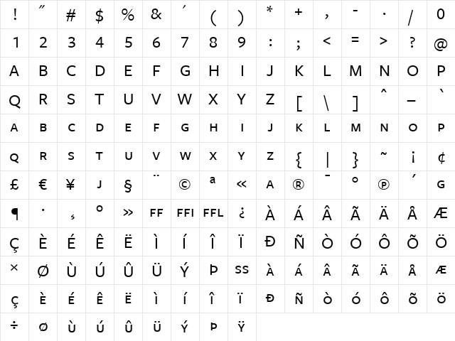FreightSans MediumSC  glyph index