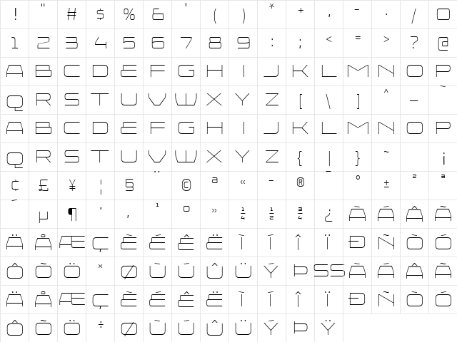 Injekuta Light  glyph index