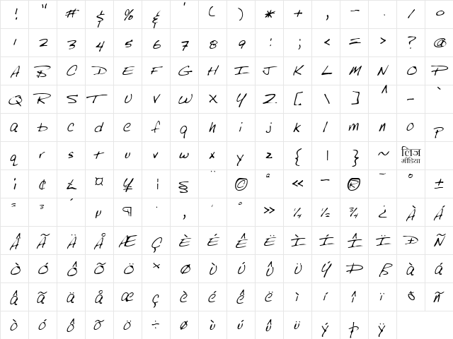 LEHN249 Regular  glyph index