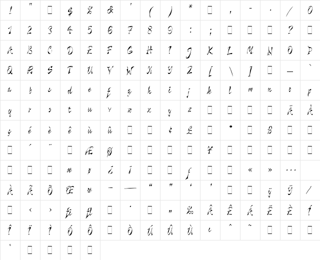 Wild Thing Plain  glyph index