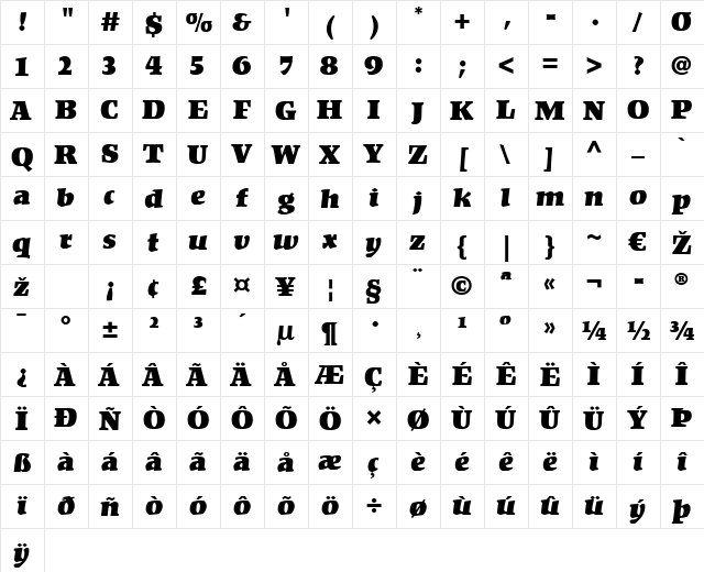 Kompakt LT Regular  glyph index