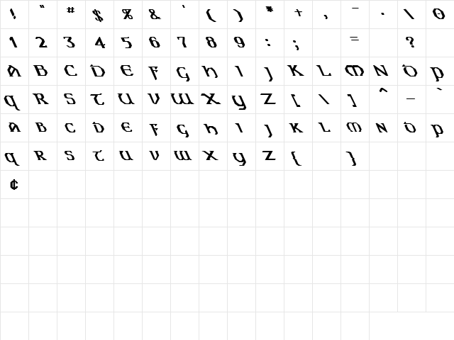 Jealous 2 Bold  glyph index