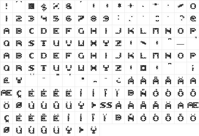 Dazzle Ships Regular  glyph index