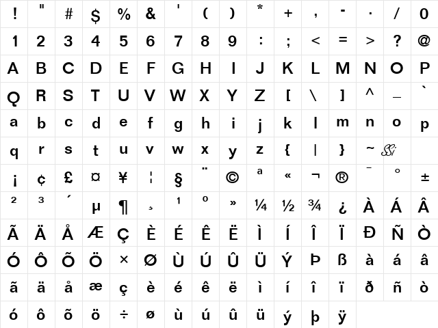 Layout SSi Regular  glyph index