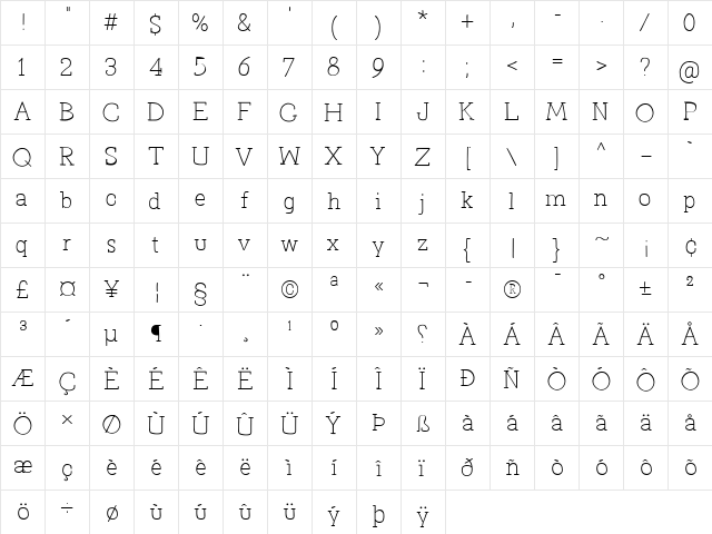 Primitiva Slab Light  glyph index