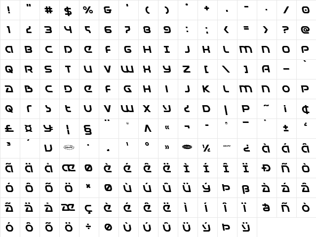 Universal Jack Leftalic Italic  glyph index