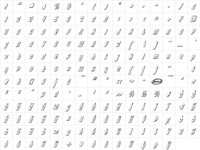 Philadelphia Italic 3D Italic 3D  glyph index