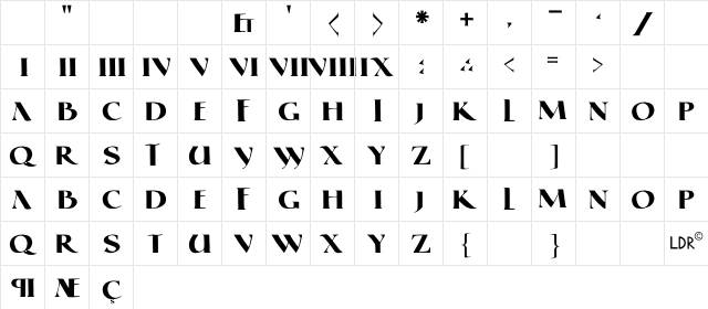 Roman Elegant Regular  glyph index