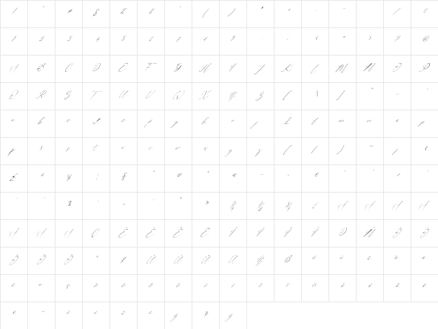 Westie Ametta Italic Regular  glyph index