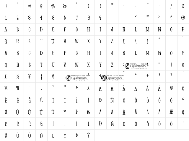 Farm to Market Bold Regular  glyph index