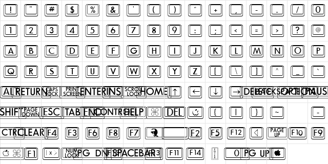 DavysBigKeyCaps Regular  glyph index