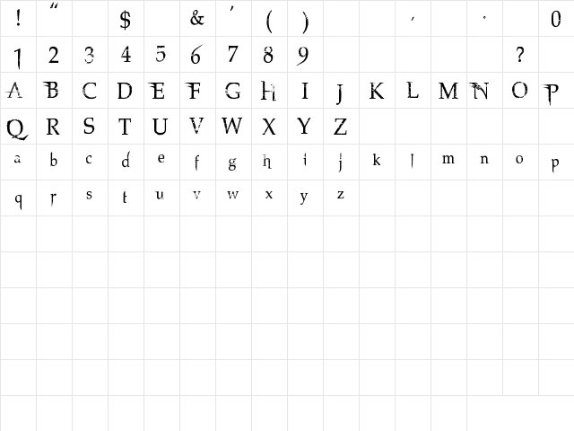 Northwood High Regular  glyph index