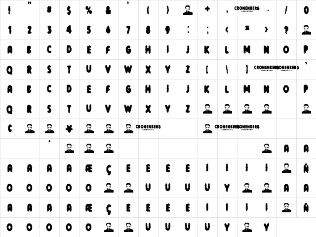 cronenberg Regular  glyph index