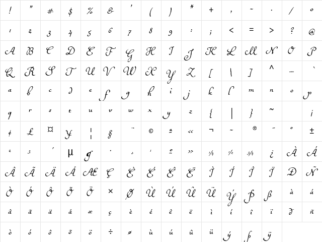 Ballerino ITC Std Regular  glyph index
