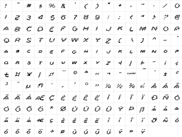 Berserker Expanded Italic Expanded Italic  glyph index