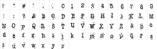 Schreibmaschine Regular  glyph index