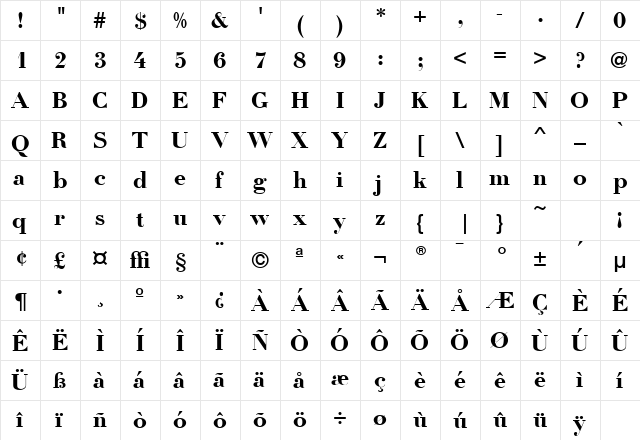 FirminDidot Bold  glyph index