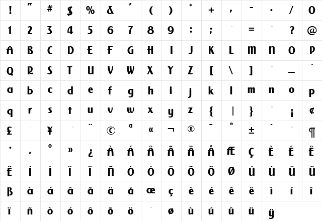 SaintLouisExtraBold Roman  glyph index