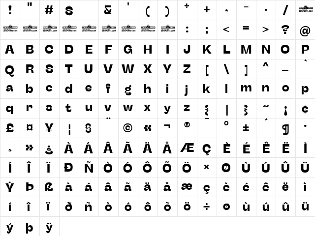 Stinger Fit Trial Bold  glyph index