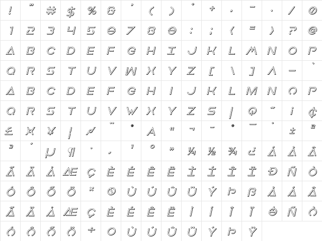 Earth Orbiter 3D Italic Italic  glyph index