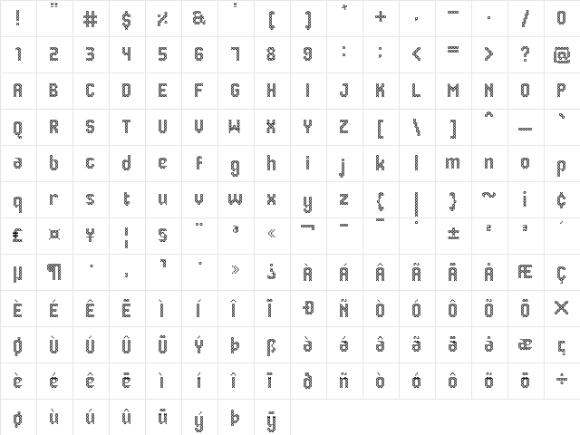 Eenvoudige Batik Regular  glyph index