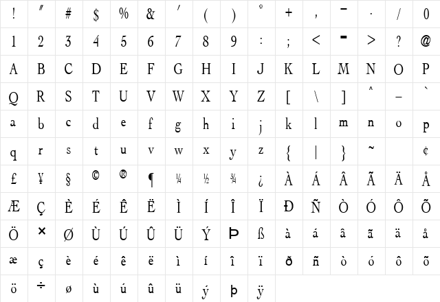 Tithe Normal  glyph index