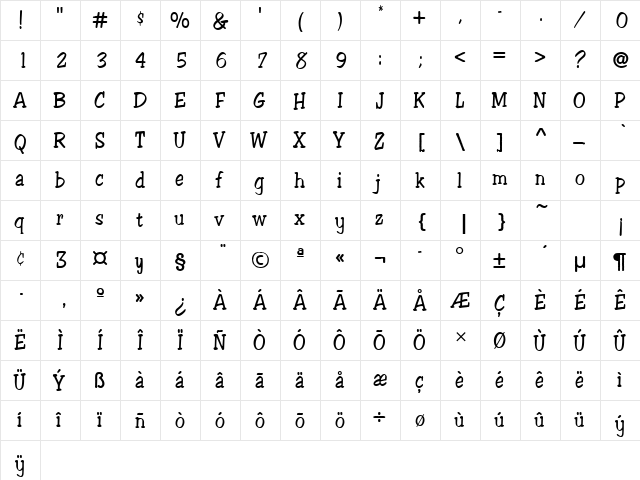 ApacheURWTReg Regular  glyph index