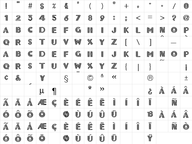 Creeping 4 Regular  glyph index