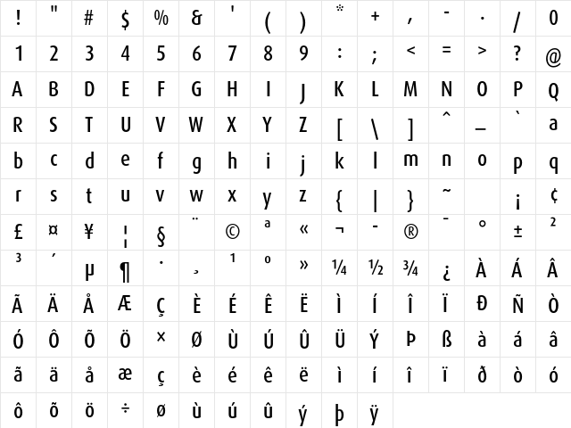 DaxOT CondMedium  glyph index