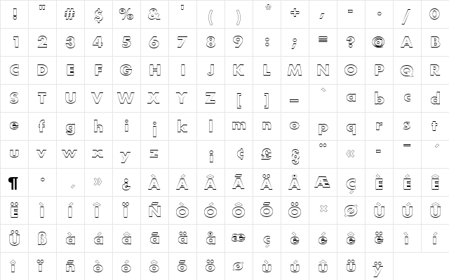 FuturaTBolOu1 Regular  glyph index