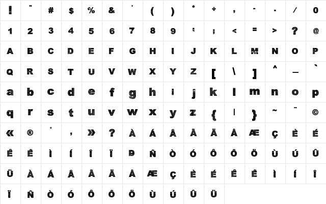 Dabre Grunge Dabre Grunge  glyph index