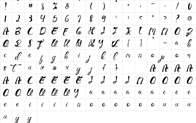 Kreatife Regular  glyph index