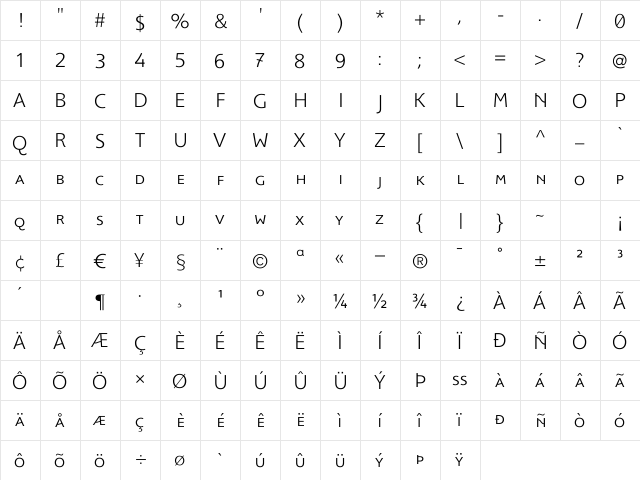 FoxSmallCapsLight Regular  glyph index