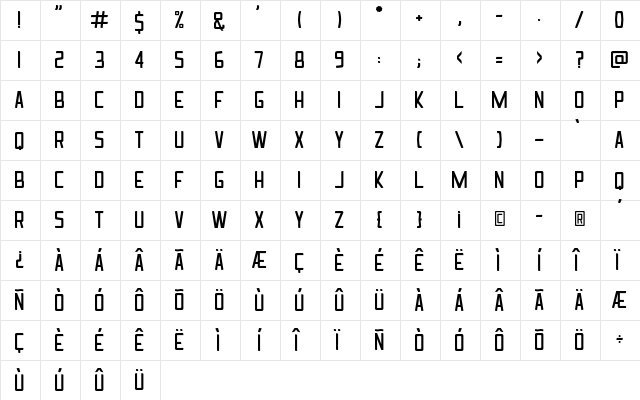 Ingrata Regular  glyph index