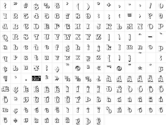 VivianFlourish DS Shadow Normal  glyph index