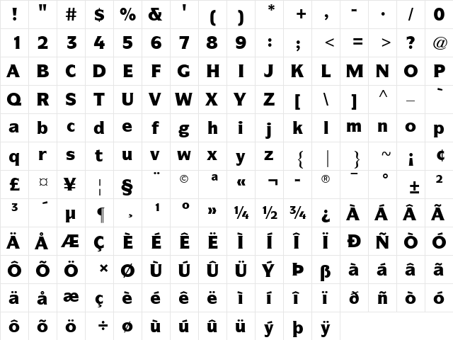 ITCSymbol Black Regular  glyph index