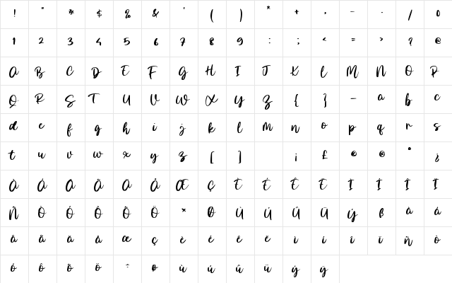 Morning Glory Regular  glyph index