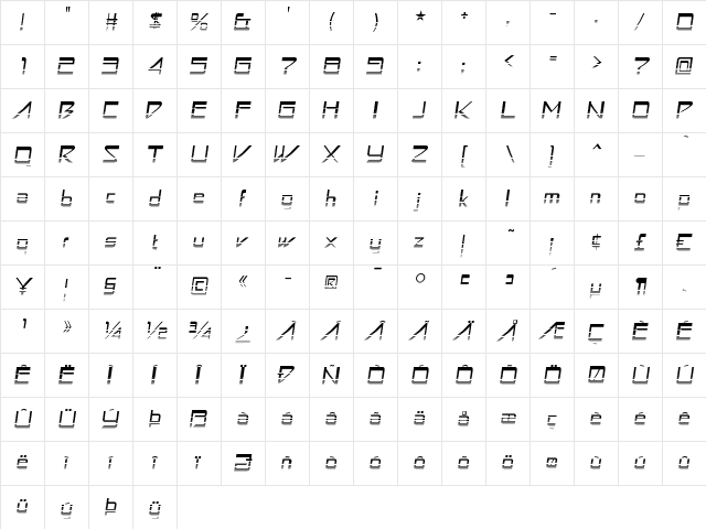 Astron Boy Video Regular  glyph index