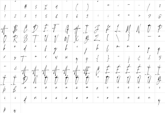 Handsetting Regular  glyph index