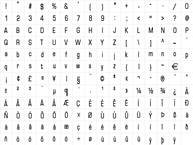 EurasiaThin Bold  glyph index