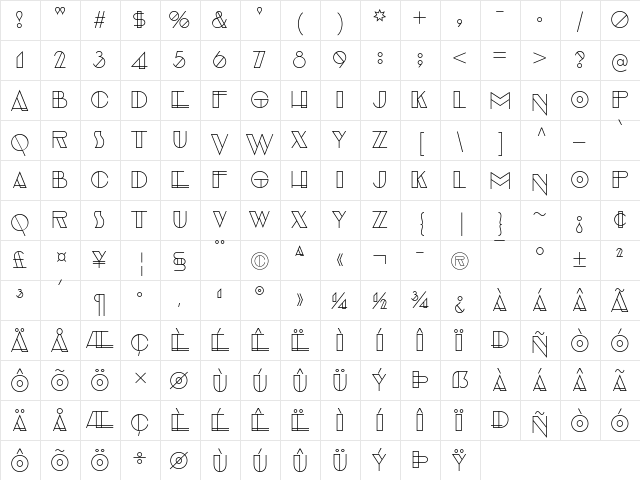 Evensong Hollow  glyph index